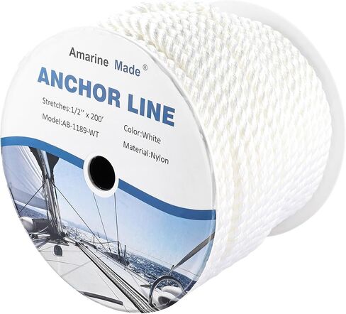 Amarine Made 1/2 inch 200 feet 3 Strand Twisted Nylon Anchor Line, Multipurpose Anchor Rope, Solid Braided Boat Anchor Rope for Boating, Anchoring, Pulling, White in Saudi Arabia
