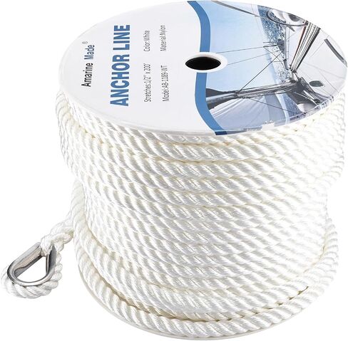 Amarine Made 1/2 inch 200 feet 3 Strand Twisted Nylon Anchor Line, Multipurpose Anchor Rope, Solid Braided Boat Anchor Rope for Boating, Anchoring, Pulling, White in Saudi Arabia