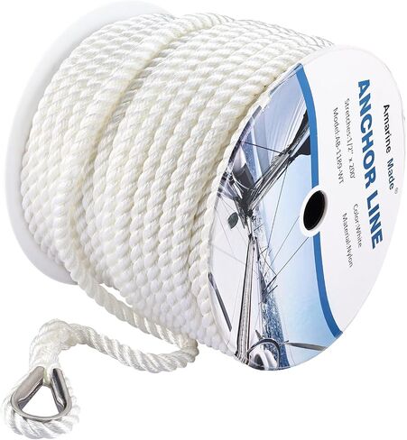 Amarine Made 1/2 inch 200 feet 3 Strand Twisted Nylon Anchor Line, Multipurpose Anchor Rope, Solid Braided Boat Anchor Rope for Boating, Anchoring, Pulling, White in Saudi Arabia