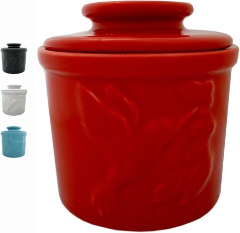 Ceramic Butter Crock with Lid, French Butter Dish for Counter, Non-Toxic Butter Keeper for Fresh, Spreadable Butter – Black in Saudi Arabia
