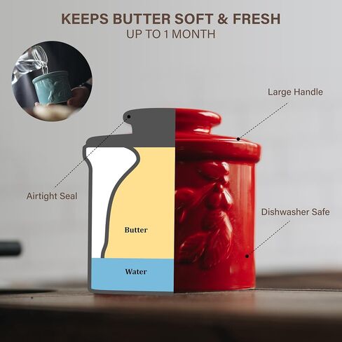 Ceramic Butter Crock with Lid, French Butter Dish for Counter, Non-Toxic Butter Keeper for Fresh, Spreadable Butter – Black in Saudi Arabia