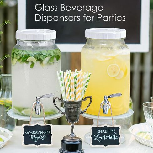 2 Pack 1 Gallon Glass Drink Dispensers for Parties. Glass Beverage Dispenser w Screw Cap(100% Airtight Silicone Ring), Stainless Steel Spigot 100% Leakproof. Laundry Detergent Dispenser Scale Mark in Saudi Arabia