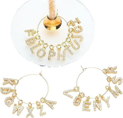 Pride & par Gold Bling Letter Wine Glass Charms, 26 piece/Set, Diamond Wine Glass Markers for Stem Glasses, Shinny Wine Glass Decoration for Weddings, Parties in Saudi Arabia