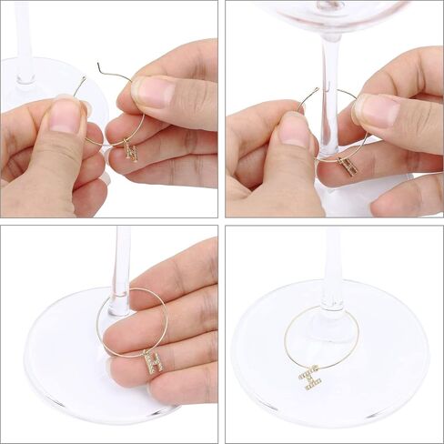 Pride & par Gold Bling Letter Wine Glass Charms, 26 piece/Set, Diamond Wine Glass Markers for Stem Glasses, Shinny Wine Glass Decoration for Weddings, Parties in Saudi Arabia