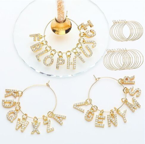 Pride & par Gold Bling Letter Wine Glass Charms, 26 piece/Set, Diamond Wine Glass Markers for Stem Glasses, Shinny Wine Glass Decoration for Weddings, Parties in Saudi Arabia