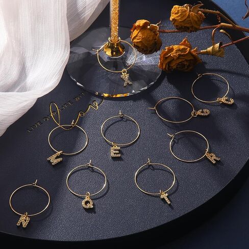 Pride & par Gold Bling Letter Wine Glass Charms, 26 piece/Set, Diamond Wine Glass Markers for Stem Glasses, Shinny Wine Glass Decoration for Weddings, Parties in Saudi Arabia