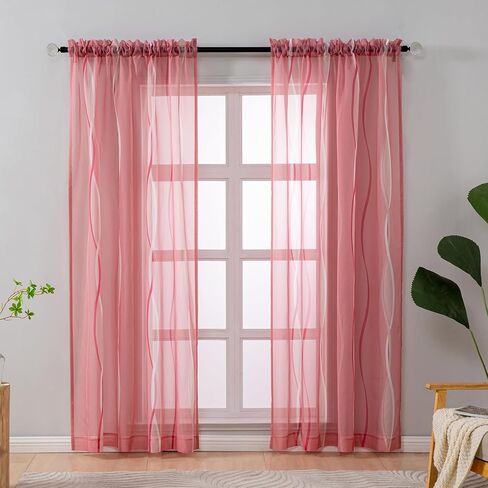 ستائر شفافة باللون الأزرق المخضر والأبيض بطول 84 بوصة مكونة من لوحتين لغرفة المعيشة، ستائر فوال شفافة وستائر لغرفة النوم وغرفة الطعام وغرفة الأطفال، ستائر نافذة بنمط موجة جيب (55 عرض × 84 طول) in Kuwait