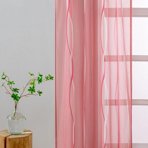 ستائر شفافة باللون الأزرق المخضر والأبيض بطول 84 بوصة مكونة من لوحتين لغرفة المعيشة، ستائر فوال شفافة وستائر لغرفة النوم وغرفة الطعام وغرفة الأطفال، ستائر نافذة بنمط موجة جيب (55 عرض × 84 طول) in Kuwait