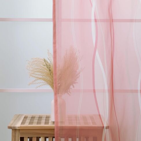 ستائر شفافة باللون الأزرق المخضر والأبيض بطول 84 بوصة مكونة من لوحتين لغرفة المعيشة، ستائر فوال شفافة وستائر لغرفة النوم وغرفة الطعام وغرفة الأطفال، ستائر نافذة بنمط موجة جيب (55 عرض × 84 طول) in Kuwait