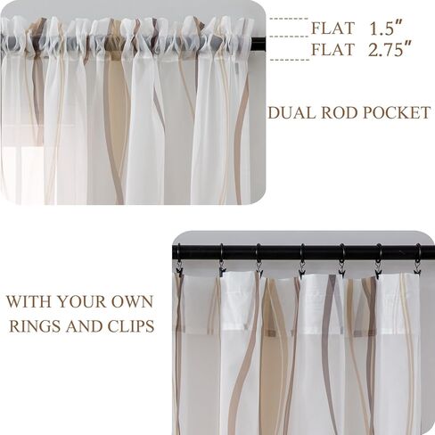 ستائر شفافة باللون الأزرق المخضر والأبيض بطول 84 بوصة مكونة من لوحتين لغرفة المعيشة، ستائر فوال شفافة وستائر لغرفة النوم وغرفة الطعام وغرفة الأطفال، ستائر نافذة بنمط موجة جيب (55 عرض × 84 طول) in Kuwait