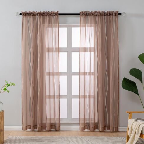 ستائر شفافة باللون الأزرق المخضر والأبيض بطول 84 بوصة مكونة من لوحتين لغرفة المعيشة، ستائر فوال شفافة وستائر لغرفة النوم وغرفة الطعام وغرفة الأطفال، ستائر نافذة بنمط موجة جيب (55 عرض × 84 طول) in Kuwait