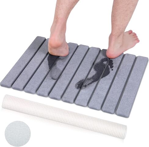 سجادة حمام حجرية قابلة للدوران، سجادة حمام أرضية دياتومي، سجادة حمام سريعة الجفاف، سجادة حمام رمادية غير قابلة للانزلاق، حصيرة حمام فائقة الامتصاص لحوض الاستحمام وحوض الاستحمام وأرضية المطبخ، 15 × 23 بوصة in Kuwait