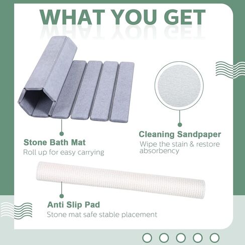 سجادة حمام حجرية قابلة للدوران، سجادة حمام أرضية دياتومي، سجادة حمام سريعة الجفاف، سجادة حمام رمادية غير قابلة للانزلاق، حصيرة حمام فائقة الامتصاص لحوض الاستحمام وحوض الاستحمام وأرضية المطبخ، 15 × 23 بوصة in Kuwait