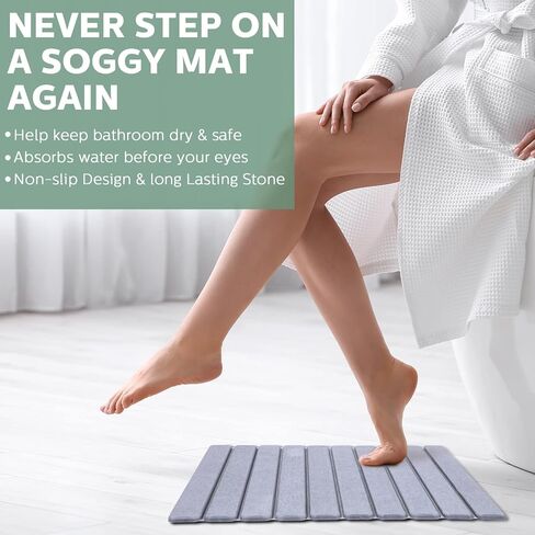 سجادة حمام حجرية قابلة للدوران، سجادة حمام أرضية دياتومي، سجادة حمام سريعة الجفاف، سجادة حمام رمادية غير قابلة للانزلاق، حصيرة حمام فائقة الامتصاص لحوض الاستحمام وحوض الاستحمام وأرضية المطبخ، 15 × 23 بوصة in Kuwait
