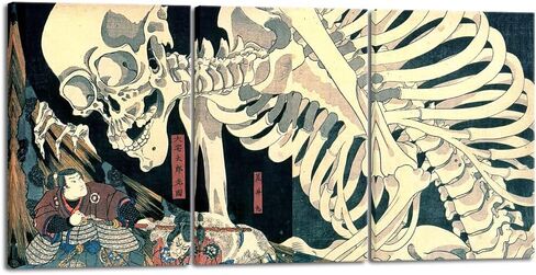 Wieco Art 3 قطع ساحرة وهيكل عظمي Ukiyo-E بواسطة Utagawa Takiyasha الرسوم التوضيحية الثقافية التاريخية لغرفة المعيشة وغرفة النوم وديكورات المنزل والمناظر الطبيعية الفنية in Kuwait