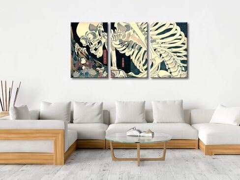 Wieco Art 3 قطع ساحرة وهيكل عظمي Ukiyo-E بواسطة Utagawa Takiyasha الرسوم التوضيحية الثقافية التاريخية لغرفة المعيشة وغرفة النوم وديكورات المنزل والمناظر الطبيعية الفنية in Kuwait
