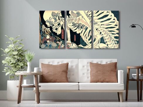 Wieco Art 3 قطع ساحرة وهيكل عظمي Ukiyo-E بواسطة Utagawa Takiyasha الرسوم التوضيحية الثقافية التاريخية لغرفة المعيشة وغرفة النوم وديكورات المنزل والمناظر الطبيعية الفنية in Kuwait