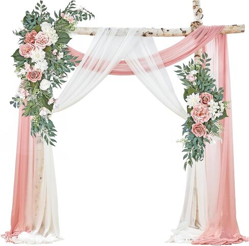 Wedding Arch Flowers Kit (Pack of 4) - 2pcs Artificial Floral Swag Arrangement with 2pcs Wedding Arch Draping Fabric for Wedding Ceremony and Reception Backdrop Decoration (Dust Pink) in Saudi Arabia