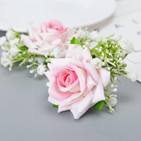 Guqqeuc Rose Wrist Corsage with Stretch Pearl Bracelet for Bridesmaid Flower Wrist Wristband for Girls Wedding Corsage Hand Flower for Wedding Prom Decorations in Kuwait