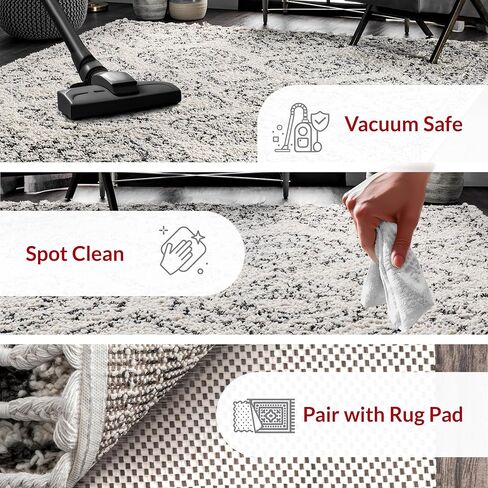 سجادة NuLOOM Vasiliki المغربية ذات الشرابة، 8x10، أبيض فاتح in Kuwait