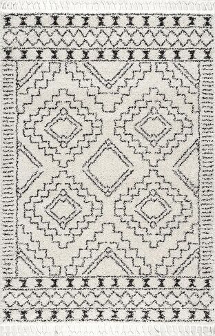 سجادة NuLOOM Vasiliki المغربية ذات الشرابة، 8x10، أبيض فاتح in Kuwait