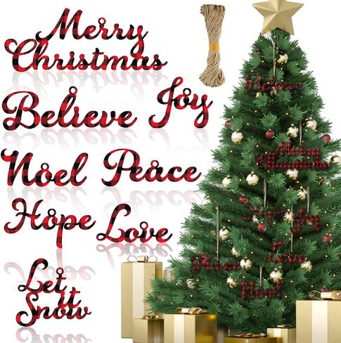 24 Pcs Christmas Wood Word Cutouts Christmas Hanging Craft Ornaments Word Sign Joy Merry Love Peace Believe Hope Word Sign Christmas Thankful Cutout for Christmas Tree Wall Home Decor in Kuwait