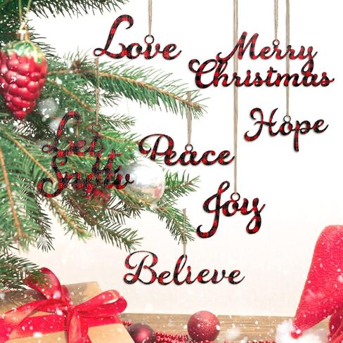 24 Pcs Christmas Wood Word Cutouts Christmas Hanging Craft Ornaments Word Sign Joy Merry Love Peace Believe Hope Word Sign Christmas Thankful Cutout for Christmas Tree Wall Home Decor in Kuwait