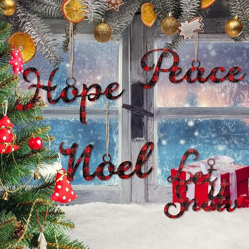 24 Pcs Christmas Wood Word Cutouts Christmas Hanging Craft Ornaments Word Sign Joy Merry Love Peace Believe Hope Word Sign Christmas Thankful Cutout for Christmas Tree Wall Home Decor in Kuwait