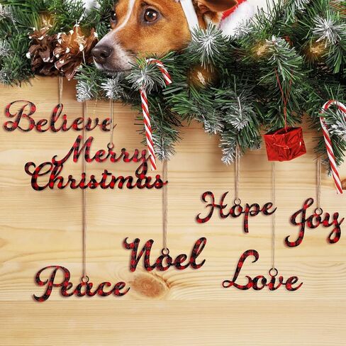 24 Pcs Christmas Wood Word Cutouts Christmas Hanging Craft Ornaments Word Sign Joy Merry Love Peace Believe Hope Word Sign Christmas Thankful Cutout for Christmas Tree Wall Home Decor in Kuwait