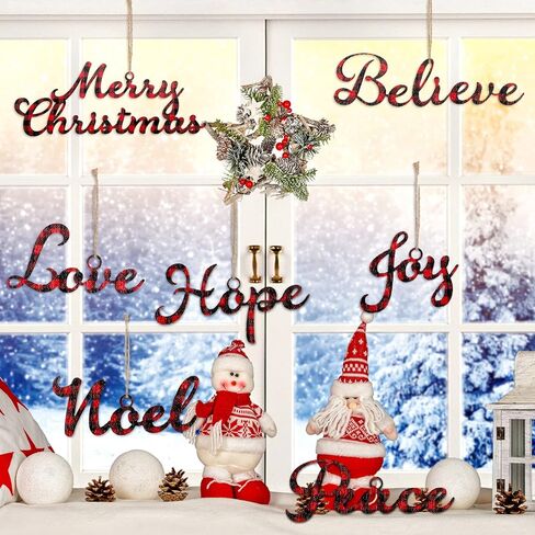 24 Pcs Christmas Wood Word Cutouts Christmas Hanging Craft Ornaments Word Sign Joy Merry Love Peace Believe Hope Word Sign Christmas Thankful Cutout for Christmas Tree Wall Home Decor in Kuwait