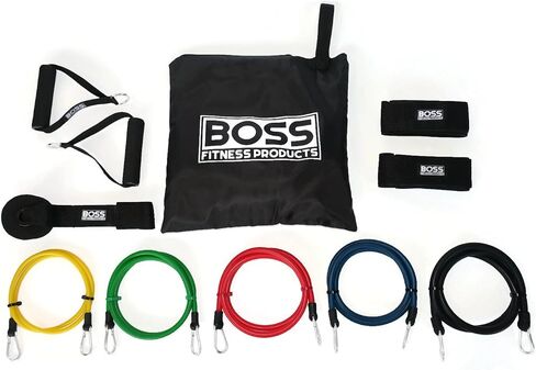 11-Piece Adjustable Resistance Band Set - 5 Bands - Heavy Duty Door Anchor - Premium Ankle Straps, Soft Grip Handles - Carrying Bag - Additional Accessories in Saudi Arabia