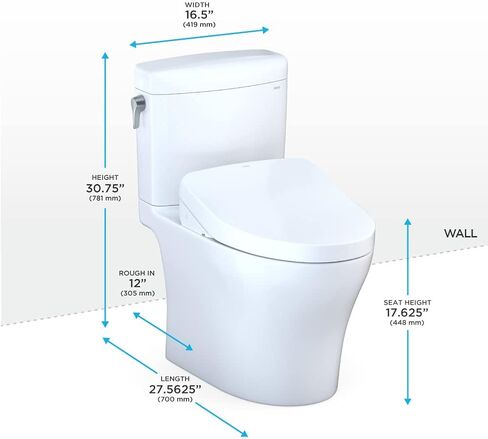 TOTO® WASHLET®+ Aquia IV® Cube مكون من قطعتين مزدوج التدفق 1.28 و0.9 GPF مرحاض مع مقعد بيديت S550e ذو تدفق تلقائي، قطن أبيض - MW4363056CEMFGNA#01 in Saudi Arabia