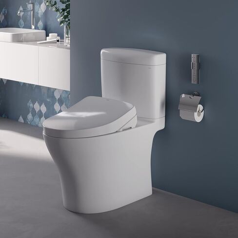 TOTO® WASHLET®+ Aquia IV® Cube مكون من قطعتين مزدوج التدفق 1.28 و0.9 GPF مرحاض مع مقعد بيديت S550e ذو تدفق تلقائي، قطن أبيض - MW4363056CEMFGNA#01 in Saudi Arabia