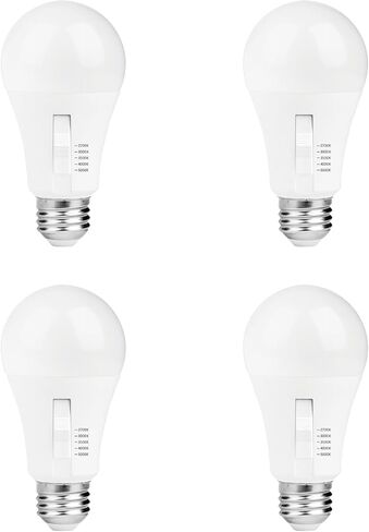 لمبة LED عاكسة للضوء LUNO A19، 6 وات (ما يعادل 40 وات)، 480 لومن، 2700 ك، 3000 ك، 3500 ك، 4000 ك، 5000 ك، لون قابل للاختيار، 5CCT، مدرج في قائمة UL (4 عبوات) in Kuwait