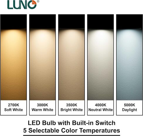 لمبة LED عاكسة للضوء LUNO A19، 6 وات (ما يعادل 40 وات)، 480 لومن، 2700 ك، 3000 ك، 3500 ك، 4000 ك، 5000 ك، لون قابل للاختيار، 5CCT، مدرج في قائمة UL (4 عبوات) in Kuwait