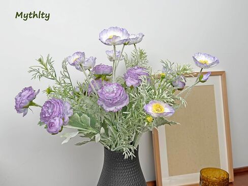 10pcs Mixed Blue Flowers Bouquet, Artificial Silk Ranunculus Silk Poppies and Fake Daisies Mixed Bouquet, Silk Flowers Arrangement for Home Table Office Wedding Decorations (Blue) in Saudi Arabia