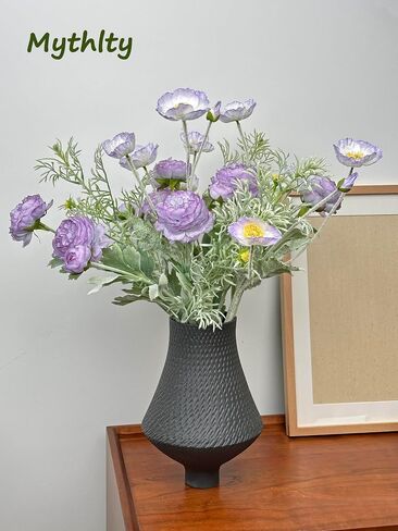 10pcs Mixed Blue Flowers Bouquet, Artificial Silk Ranunculus Silk Poppies and Fake Daisies Mixed Bouquet, Silk Flowers Arrangement for Home Table Office Wedding Decorations (Blue) in Saudi Arabia