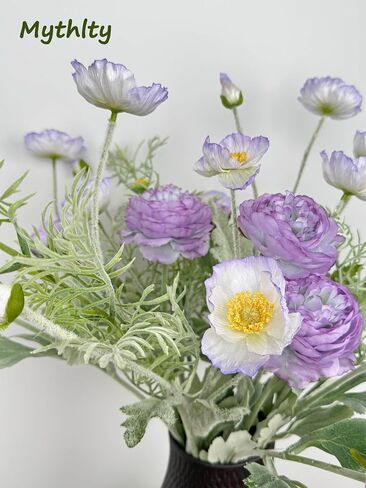 10pcs Mixed Blue Flowers Bouquet, Artificial Silk Ranunculus Silk Poppies and Fake Daisies Mixed Bouquet, Silk Flowers Arrangement for Home Table Office Wedding Decorations (Blue) in Saudi Arabia