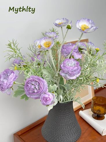 10pcs Mixed Blue Flowers Bouquet, Artificial Silk Ranunculus Silk Poppies and Fake Daisies Mixed Bouquet, Silk Flowers Arrangement for Home Table Office Wedding Decorations (Blue) in Saudi Arabia