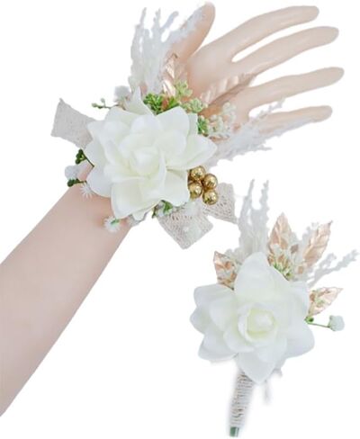 Burgundy Wrist Corsage and Boutonniere Set for Wedding Prom Homecoming Artificial Rose Flowers Men Groom Groomsmen Boutonniere and Women Gril Bridesmaids Wristlet Bracelet Suit Decor in Saudi Arabia