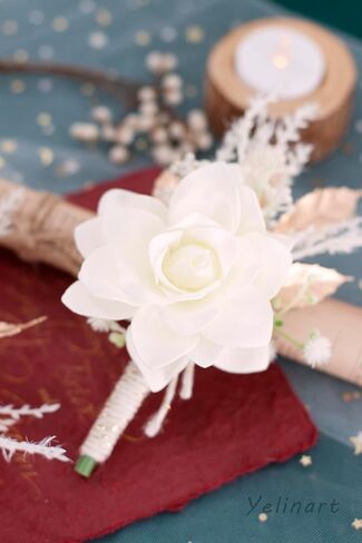 Burgundy Wrist Corsage and Boutonniere Set for Wedding Prom Homecoming Artificial Rose Flowers Men Groom Groomsmen Boutonniere and Women Gril Bridesmaids Wristlet Bracelet Suit Decor in Saudi Arabia