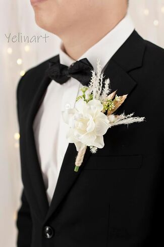 Burgundy Wrist Corsage and Boutonniere Set for Wedding Prom Homecoming Artificial Rose Flowers Men Groom Groomsmen Boutonniere and Women Gril Bridesmaids Wristlet Bracelet Suit Decor in Saudi Arabia