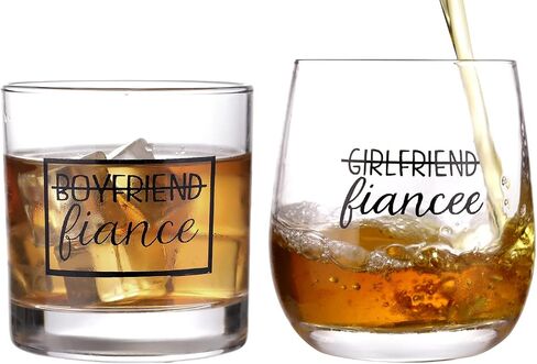 Boyfriend and Girlfriend 11 oz Wine Whiskey Glass Gift Set - Engagement Gifts for Couples Fiance Fiancee Him Her His Hers Glasses Mr Mrs Bride Groom, 2 Piece in Saudi Arabia