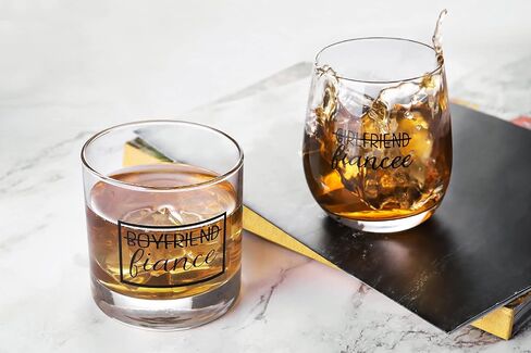 Boyfriend and Girlfriend 11 oz Wine Whiskey Glass Gift Set - Engagement Gifts for Couples Fiance Fiancee Him Her His Hers Glasses Mr Mrs Bride Groom, 2 Piece in Saudi Arabia