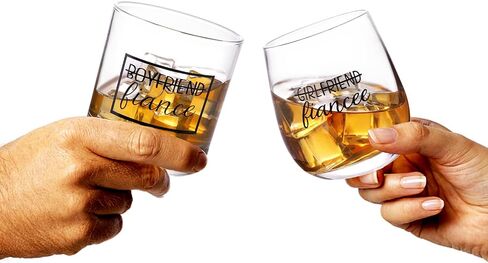 Boyfriend and Girlfriend 11 oz Wine Whiskey Glass Gift Set - Engagement Gifts for Couples Fiance Fiancee Him Her His Hers Glasses Mr Mrs Bride Groom, 2 Piece in Saudi Arabia