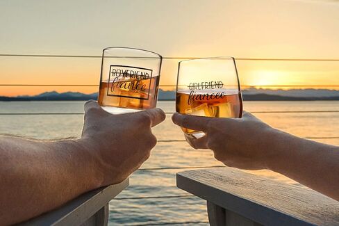 Boyfriend and Girlfriend 11 oz Wine Whiskey Glass Gift Set - Engagement Gifts for Couples Fiance Fiancee Him Her His Hers Glasses Mr Mrs Bride Groom, 2 Piece in Saudi Arabia