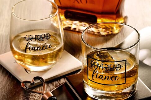 Boyfriend and Girlfriend 11 oz Wine Whiskey Glass Gift Set - Engagement Gifts for Couples Fiance Fiancee Him Her His Hers Glasses Mr Mrs Bride Groom, 2 Piece in Saudi Arabia