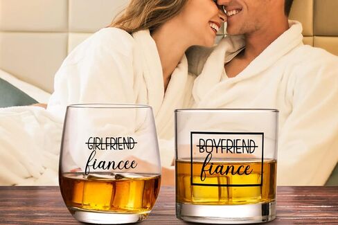 Boyfriend and Girlfriend 11 oz Wine Whiskey Glass Gift Set - Engagement Gifts for Couples Fiance Fiancee Him Her His Hers Glasses Mr Mrs Bride Groom, 2 Piece in Saudi Arabia