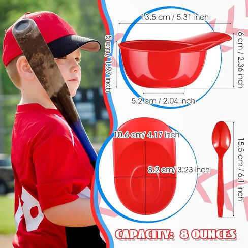 24 Count Summer Baseball Helmet Snack Ice Cream Bowl 24 Pcs Disposable Taster Spoons 8 oz Mini Sundae Bowls Mini Dessert Spoons Plastic Ice Cream Spoon for Party Supplies(Red, Dark Blue) in Saudi Arabia