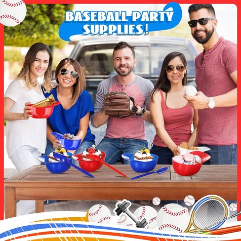 24 Count Summer Baseball Helmet Snack Ice Cream Bowl 24 Pcs Disposable Taster Spoons 8 oz Mini Sundae Bowls Mini Dessert Spoons Plastic Ice Cream Spoon for Party Supplies(Red, Dark Blue) in Saudi Arabia